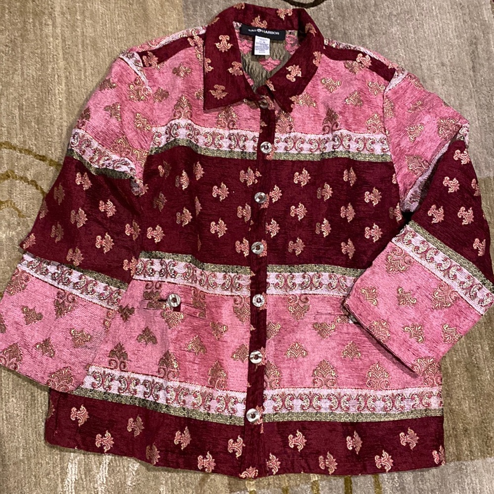 Sag Harbor Pink and Burgundy Patterned Button-Up Blazer